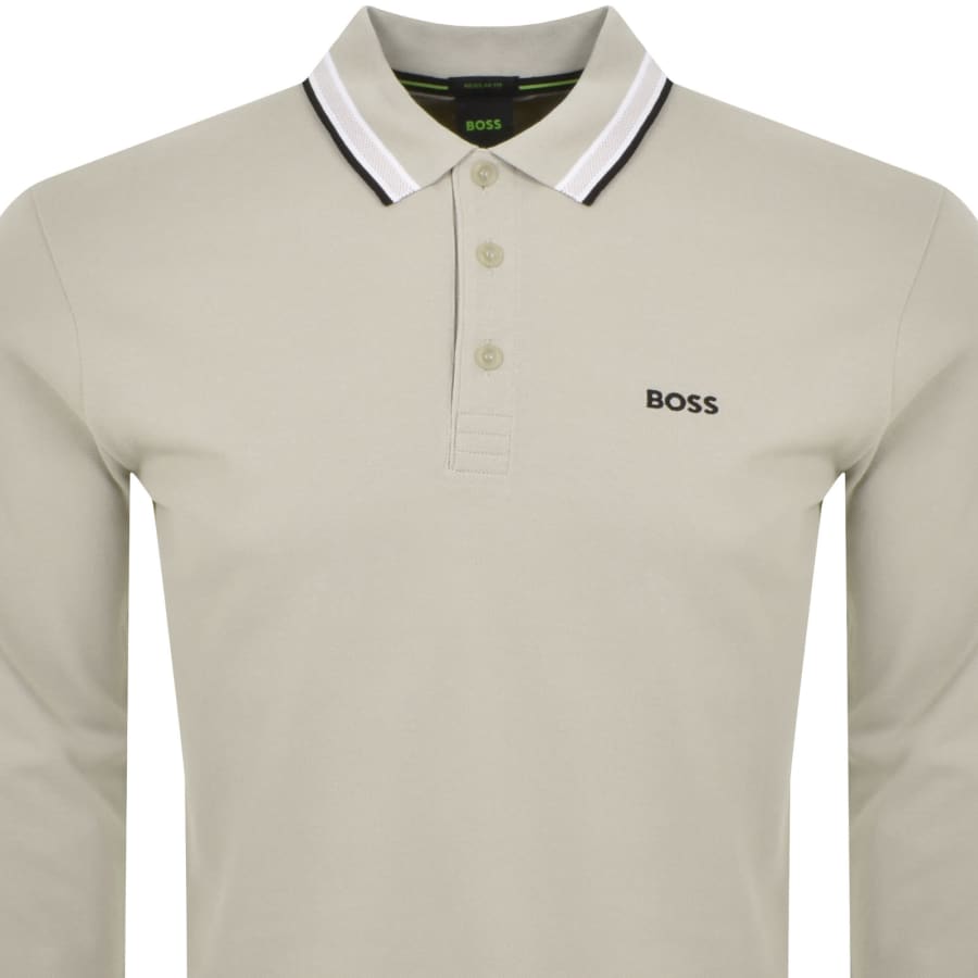 BOSS Plisy Long Sleeve Polo T Shirt Beige